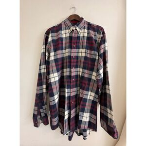 Enro English Twill Mens Large Tall Plaid Button Down Shirt Navy Red Long Sleeve